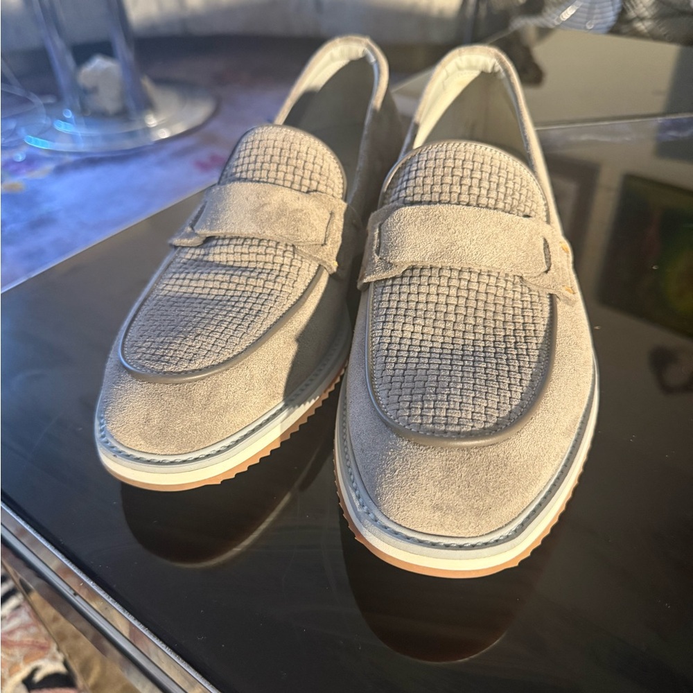 SOLD 
NEW *  Canali Light Gray Textured Loafers